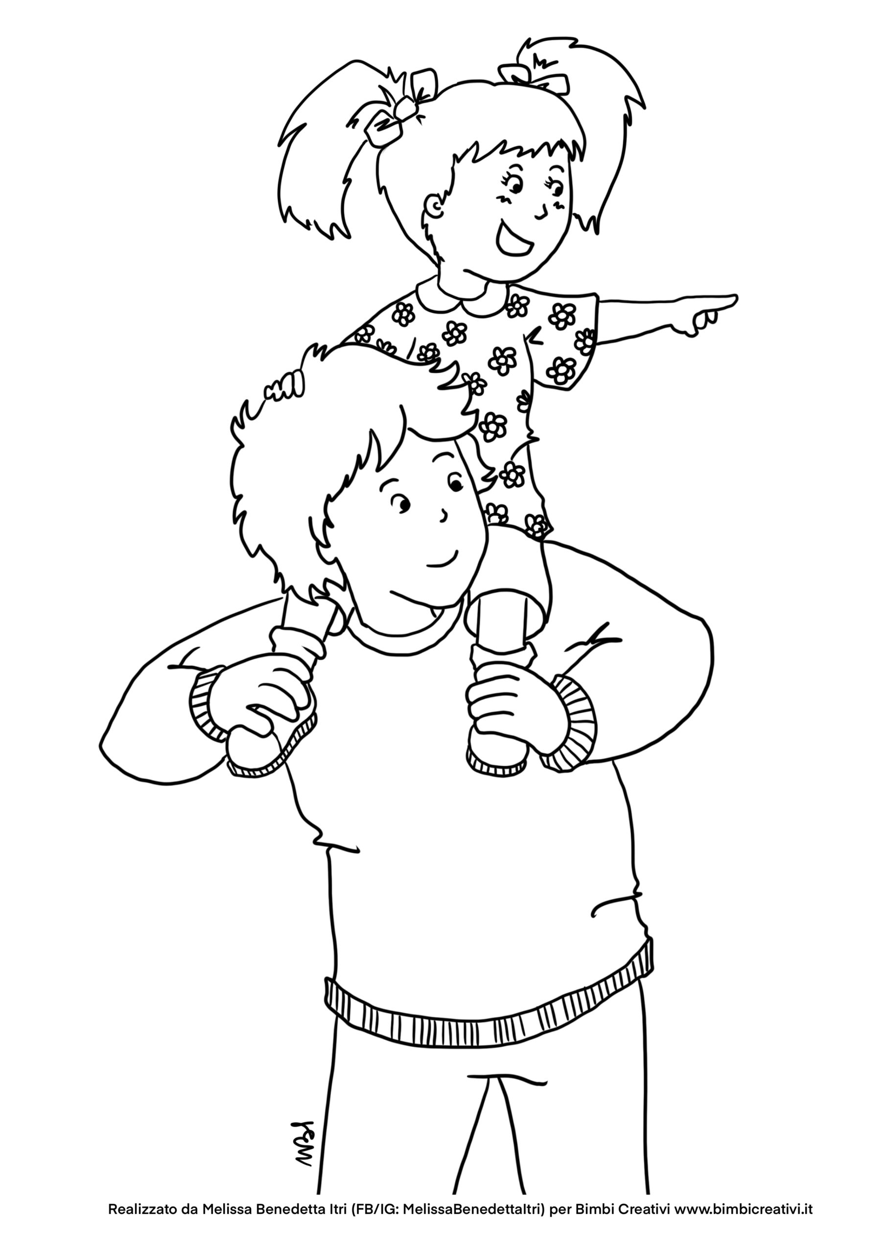 Disegno da colorare: Papà e figlia | Bimbi Creativi