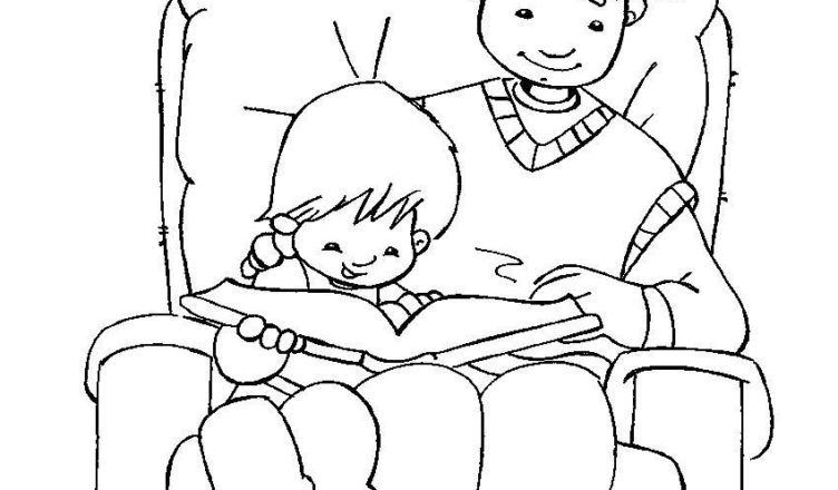 Libro da colorare per bambini, ragazzo che legge un libro