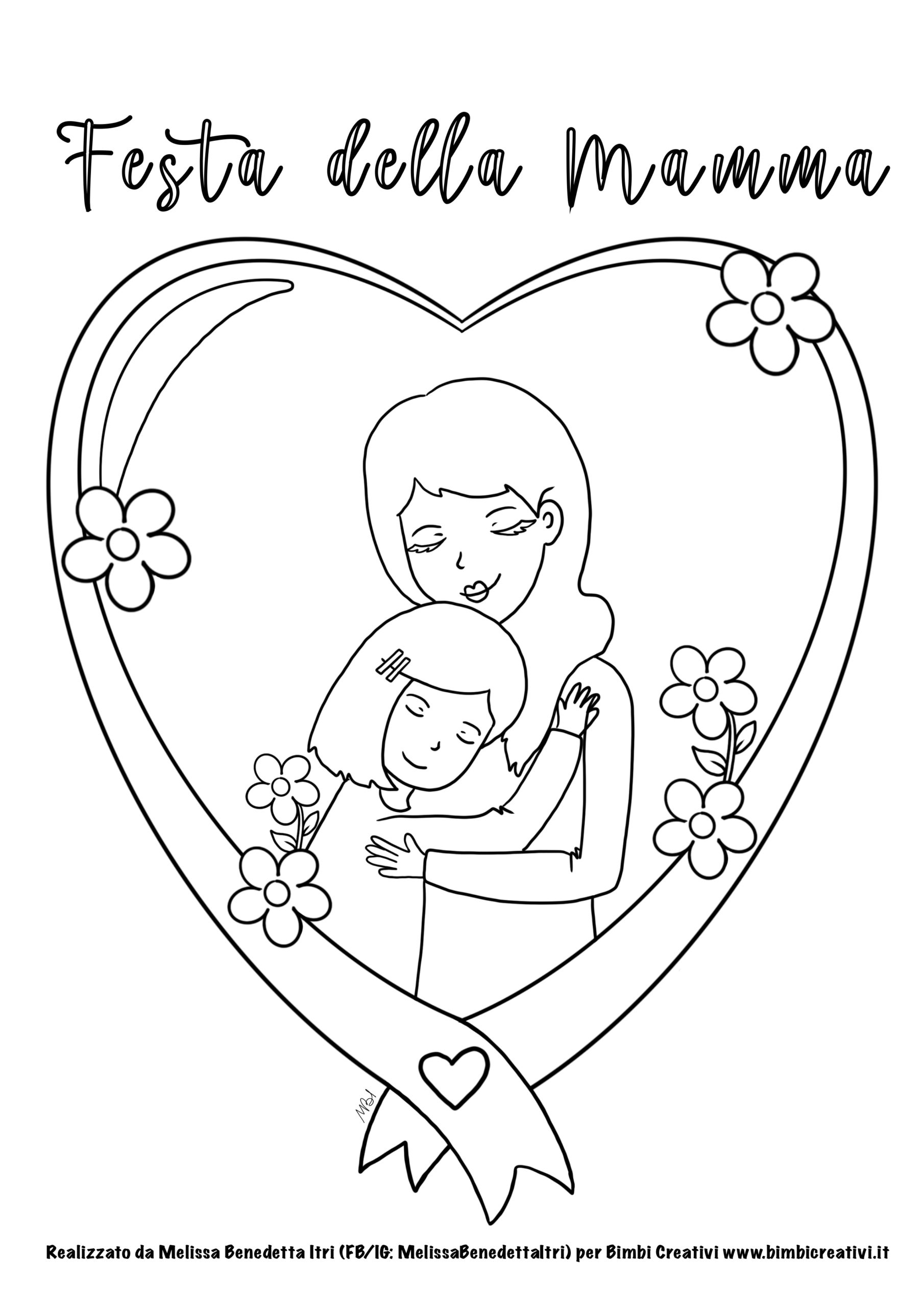 Festa della mamma. Disegno cuore con mamma e figlia | Bimbi Creativi