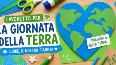 Lavoretto per la Giornata della Terra per bambini: cuore di cartoncino con colori del pianeta Terra