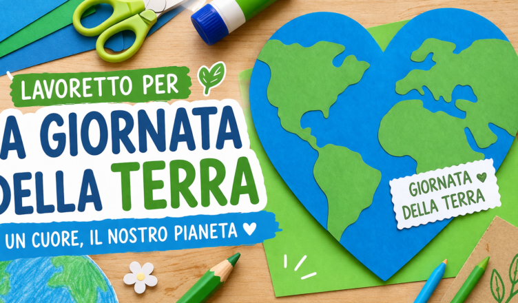 Lavoretto per la Giornata della Terra per bambini: cuore di cartoncino con colori del pianeta Terra