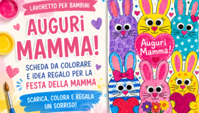Lavoretto festa della mamma. Scheda gratis con coniglietti da colorare