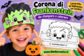 Lavoretto di Halloween per bambini: corona di Frankenstein da stampare, colorare e indossare