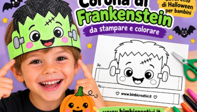Bambino con corona di Frankenstein, lavoretto di Halloween da stampare e colorare